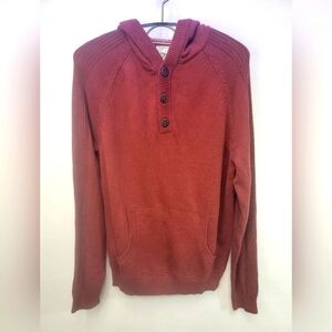 Flag and Anthem Long Sleeve Henley Neck Hooded Mens Size M Sweater 100% Cotton